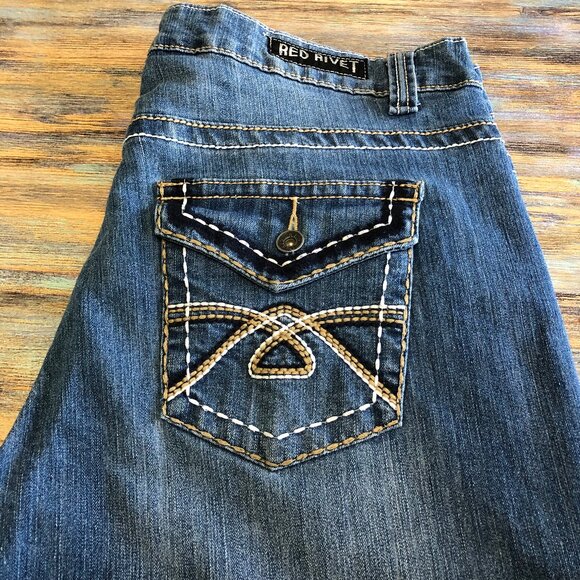 Red Rivet Jeans Capris Cropped Mid Rise Blue Womens Plus Size 18W - Picture 7 of 15